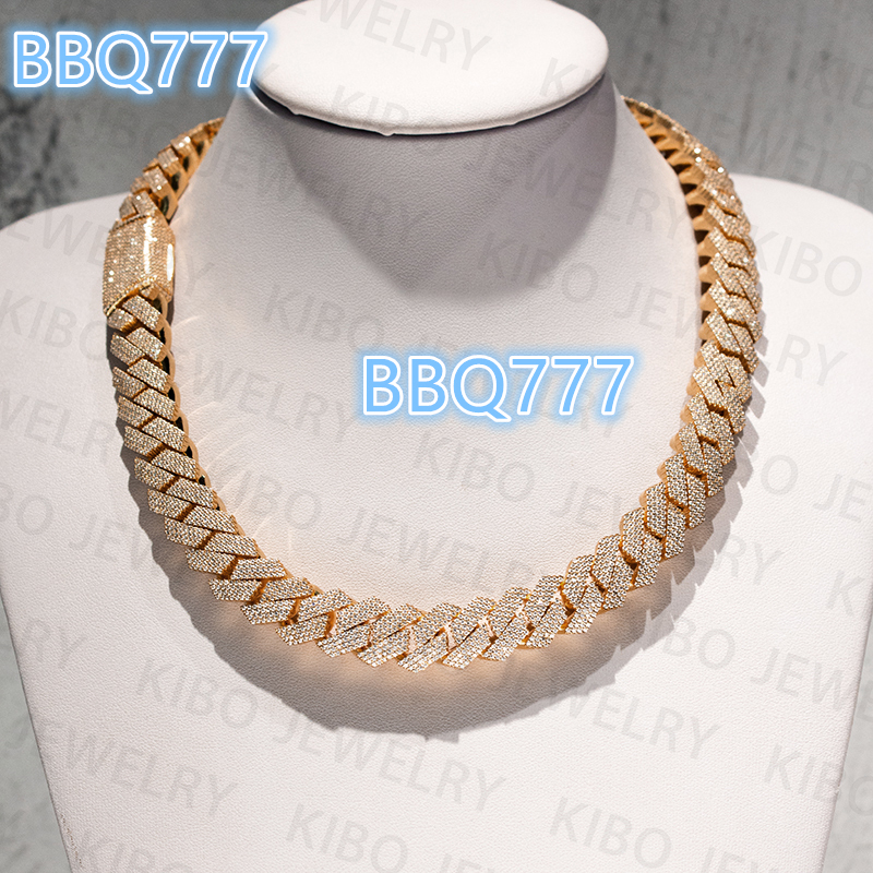 Thickness Rose Gold Yellow Gold Plated 20mm Iced Out Cuban Link Chain 925 Silver Cuban Moissanite Chain