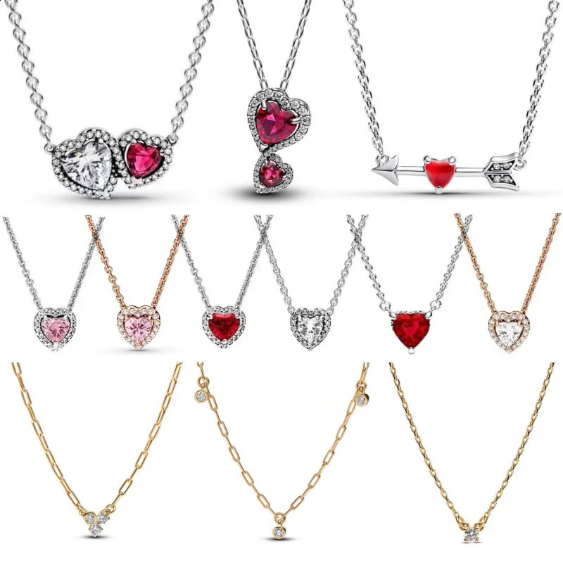 Collier brillant à double coeur un à travers le cœur ajusté pour les femmes de mariage pour femmes Gift de bijoux de la Saint-Valentin 2025 25092