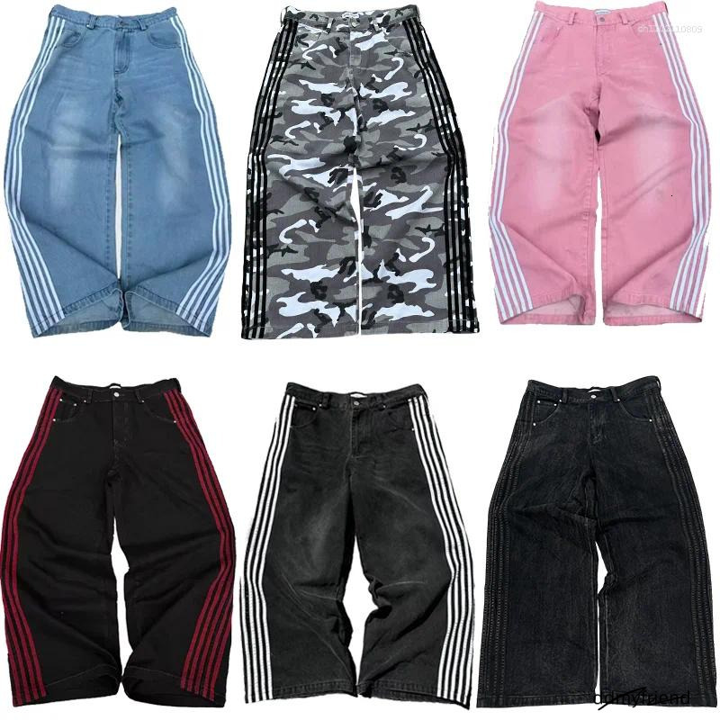 Men's Jeans Y2k Baggy High Quality Embroidered Striped Haruku Sweatpants Hip Hop Unisex Casual Wide Leg Denim Pants Streetwear ddmyfriend ddmyf
