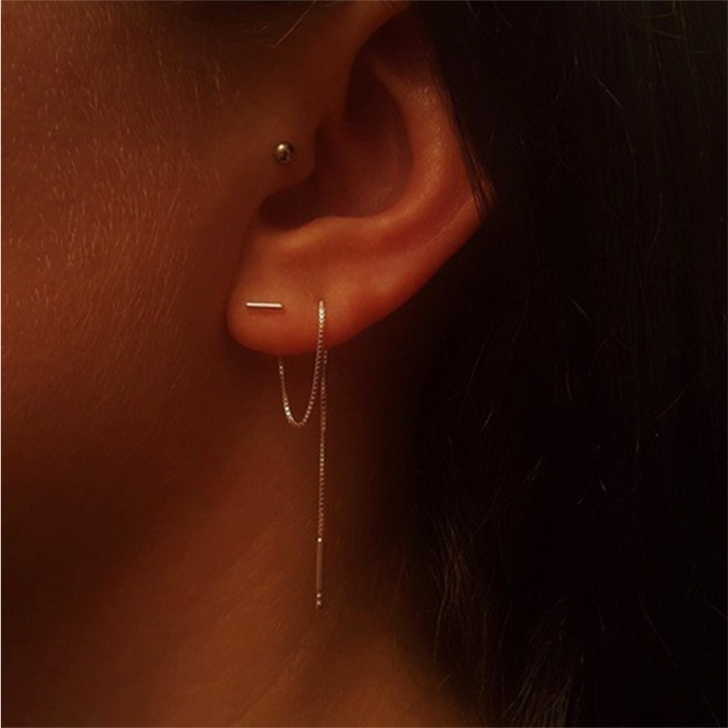 Fashion minimaliste à longue boucle d'oreille en argent Couleur de la chaîne de gland simple