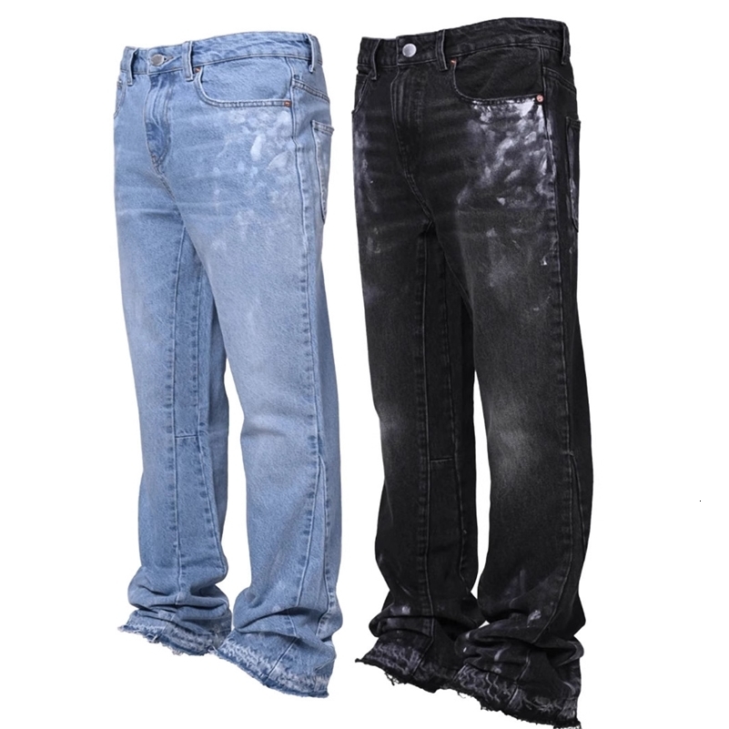 Jeans Men Vintage Straight Pants Mid Waist Stretch Distressed Washed Pockets Button Basics Trousers 2025 Streetwear Denims y250921