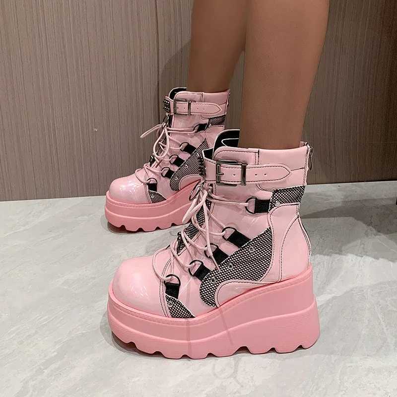 Womens Boots 2024 Autumn Women Ankle Boots Platform Wedges High Heels Short Boots New Fashion Design Zip Cosplay Shoes of Women W250922
