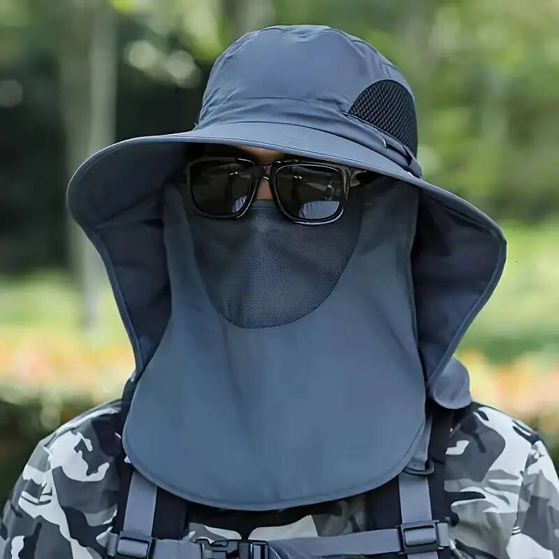Summer Protection Spring Outdoor UV Resistant Fishing Face Shield Sun Large Brimmed Fisherman Hat For Male Woman ddmythur