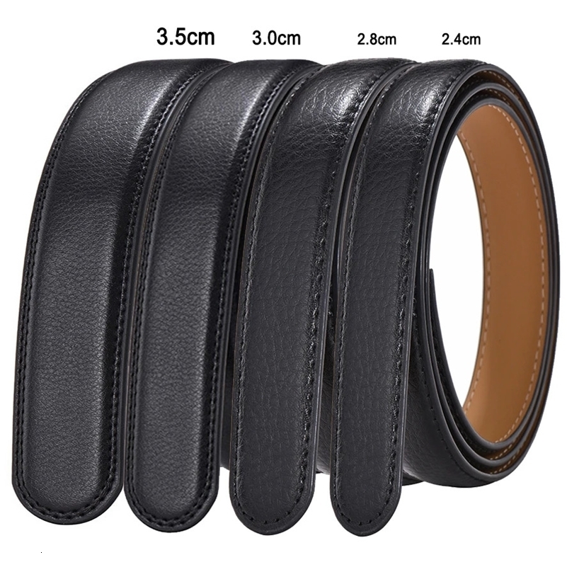 Hommes femmes 24 28 30 35 cm de large ceinture pas de boucle pour les courroies de carrosseaux en cuir PU de haute qualité de haute qualité sans