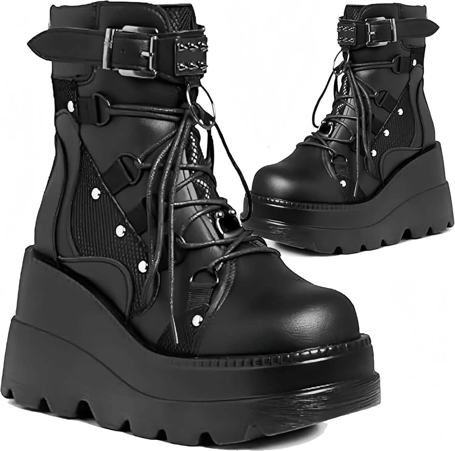 Bottes de cheville de combat de combat de coins goth goth goth
