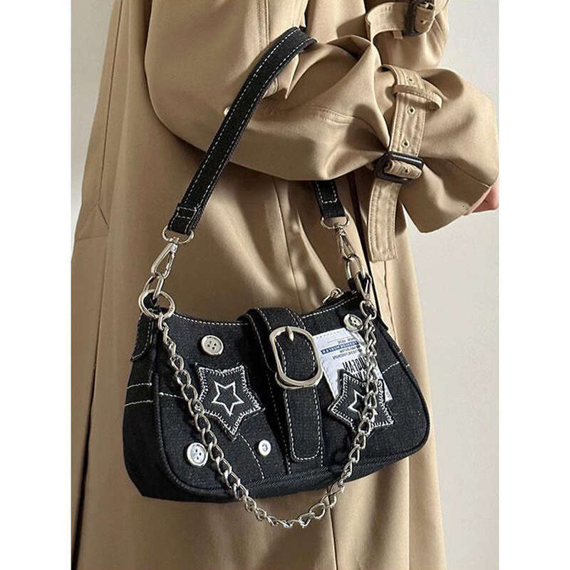 2025 New Women's Star Denim Single Shoulder Underarm Hot Girl Handbag Chain Bag