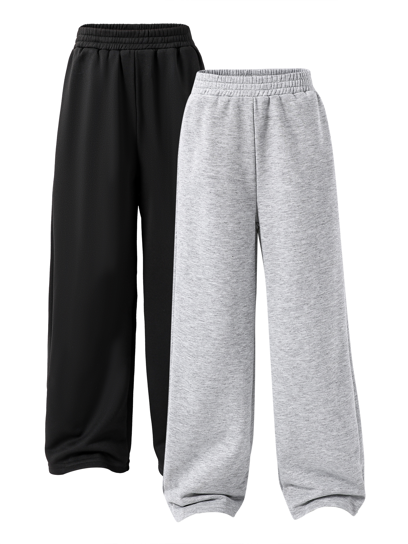 2Pcs Toddler Kids Wide - Leg Sweatpants Set: Black & Gray Elastic Waist Casual Sports Pants Outfits-KJ1D4920A-image-1076233877