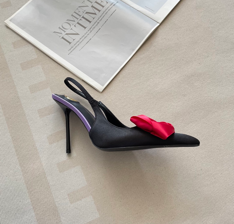 Luxury Designer Brand Sandals Women Slingback Pump Amalia Slingback Pumps Satin Crepe Stiletto Heel And Sexy Pointed Toe with Square Rose