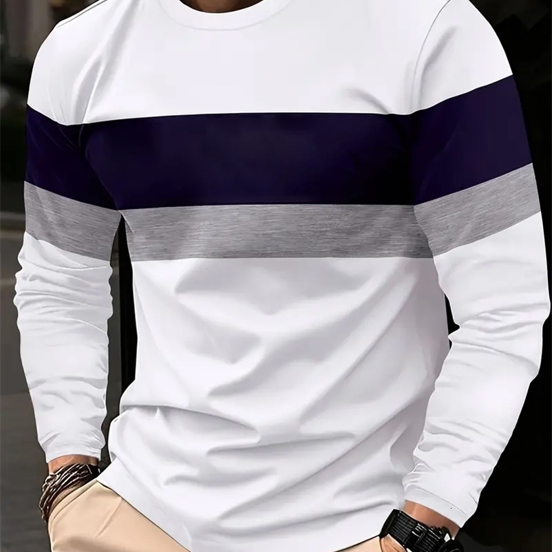 Spring Autumn Men Clothes Long Sleeve Round Neck Basic Style T Shirt 100 Polyester Sport Pullover Spell Colort y250920