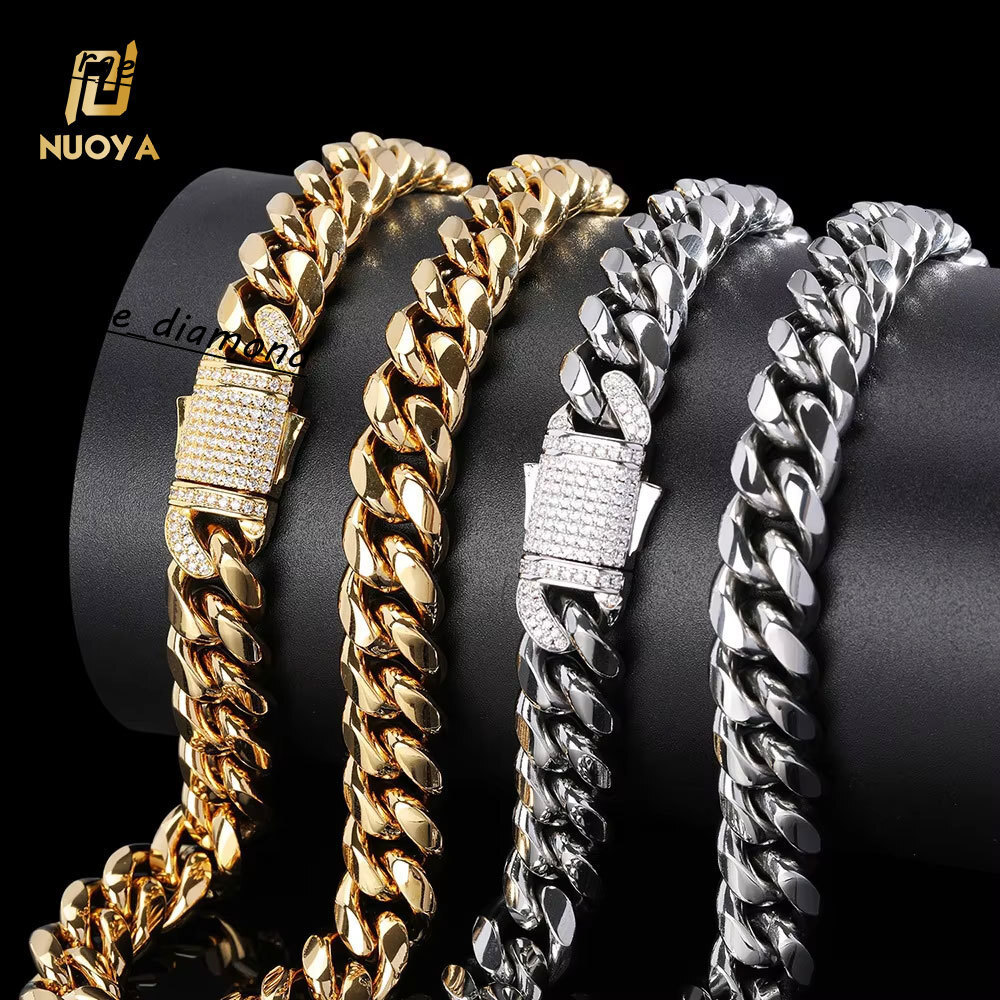18k Gold Plated 10mm 12mm Mens Miami Stainless Steel Cuban Link Chain Necklace Men Jewelry Cuban Links