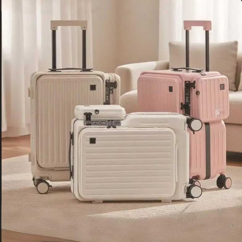 Front opening luggage suitcase trolley case large capacity travel suitcase mens 20 inch boarding case double opening passwoXJ250922-image-1076243004
