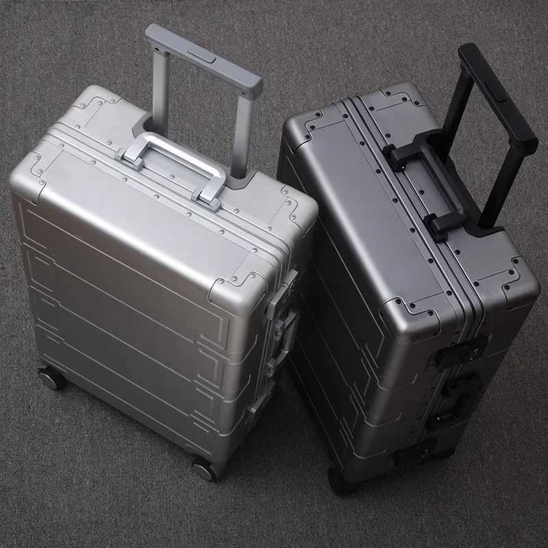 20242628 inch Business Silver color rolling luggage carry on suitcase on mute wheels High quality aluminum trolley suitcaseXJ250922-image-1076242167