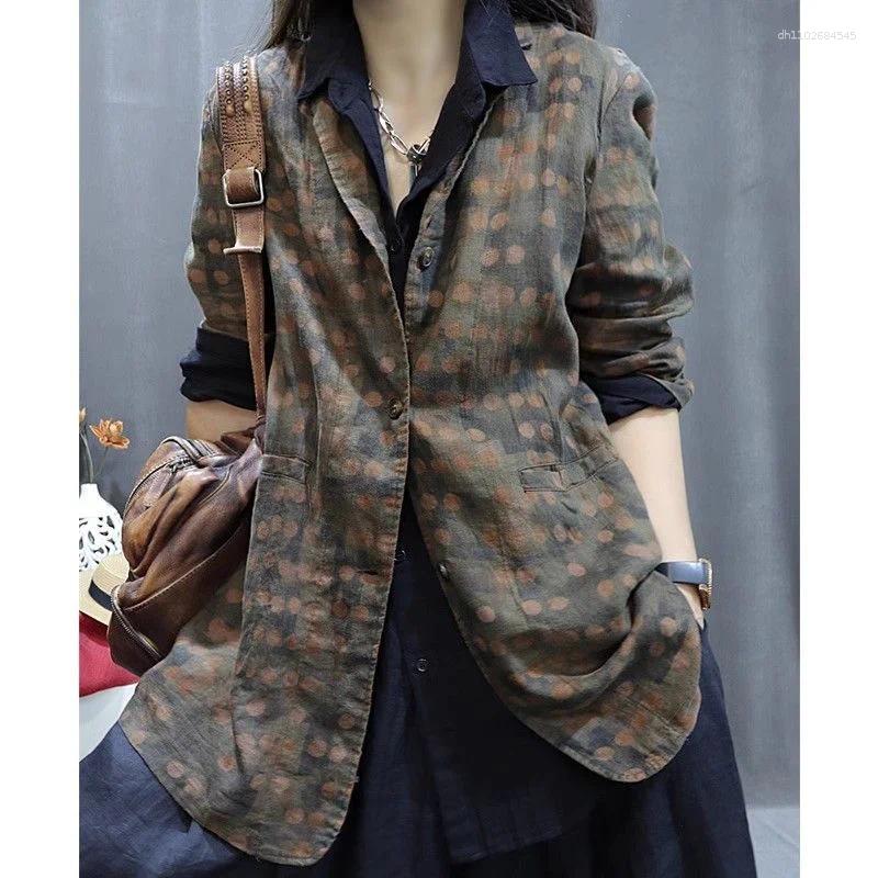 Women's Jackets Literary Cotton And Linen Print Retro Loose Personality Fashionable Casual Versatile Long-sleeved Top