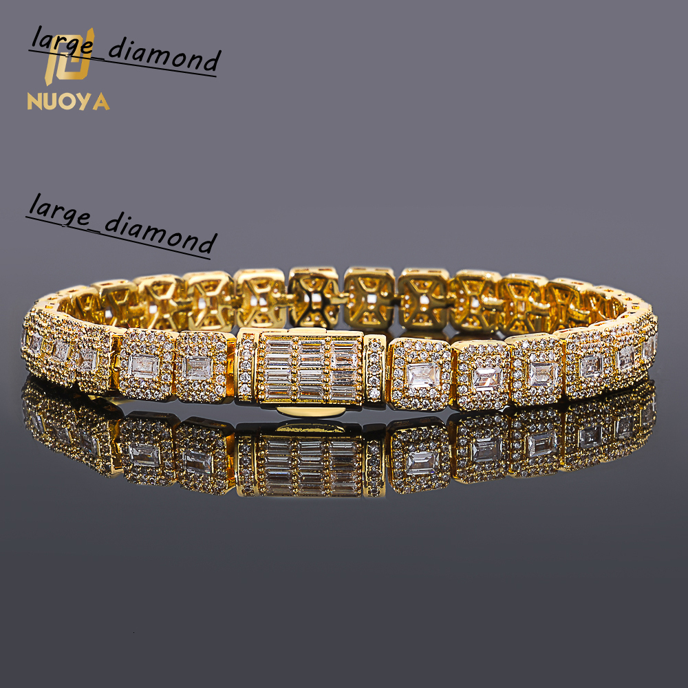 Hip Hop Bracelet Gold Plated Iced Out Tennis Chain Mixed Baguette Round Cut Moissanite Fine Jewelry for Women