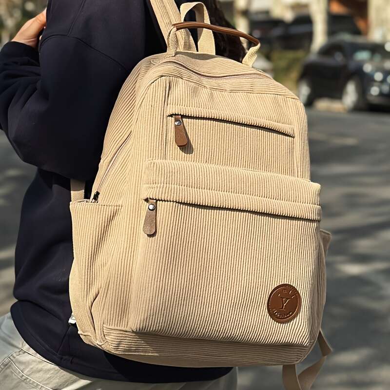 NOUVEAU Sac de mode de couleur solide pour femmes en velours côtelé - Multi-compartiment de grande capacité avec de nombreuses poches à fermeture