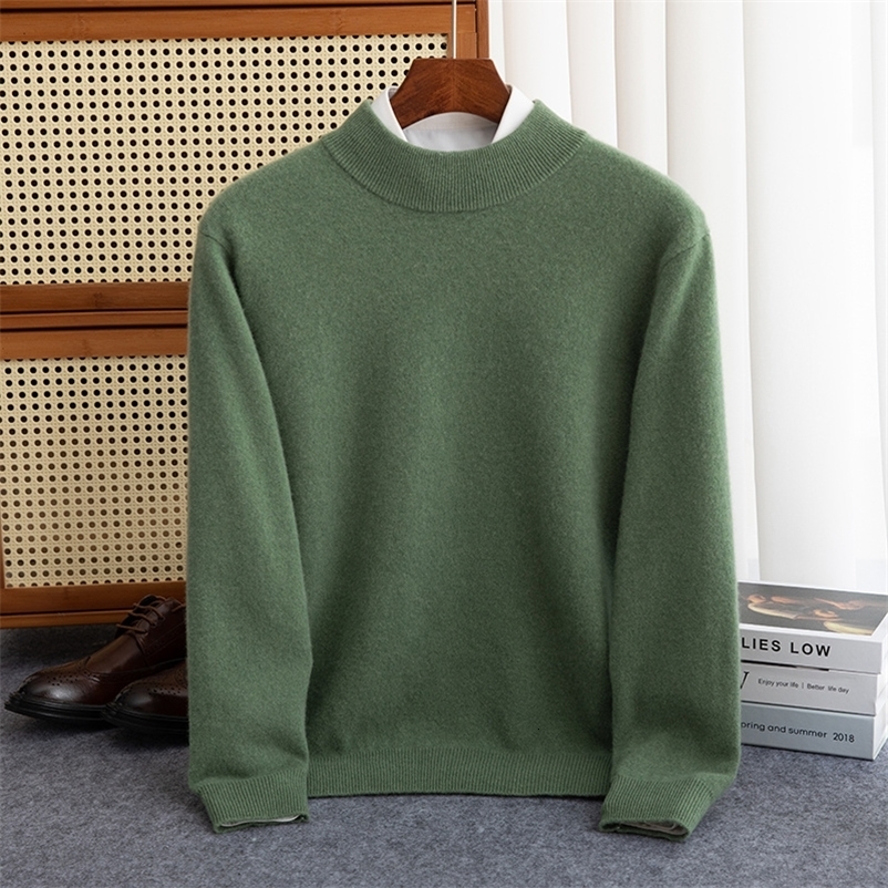 Fashion Mens 100 Wool Pullover Halfhigh Collar Sweater Autumn Winter Warm Solid Color Knit Business Casual Top y250920