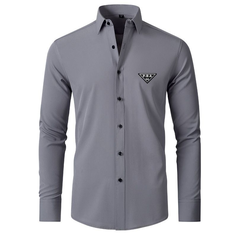 GG-P-R-A Designer Men's Business Dress Shirts New Brand Elastic Shirt Men Long Sleeve Business Casual Clothing Fashion Slim Fit Shirt Elegant S