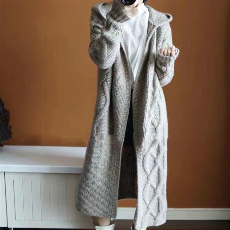 Fashion Winter Warm Women Long Sleeve Loose Cardigan Sweater Solid Color Elegant Casual Knitted Top Autumn Hooded Knitwear 250920
