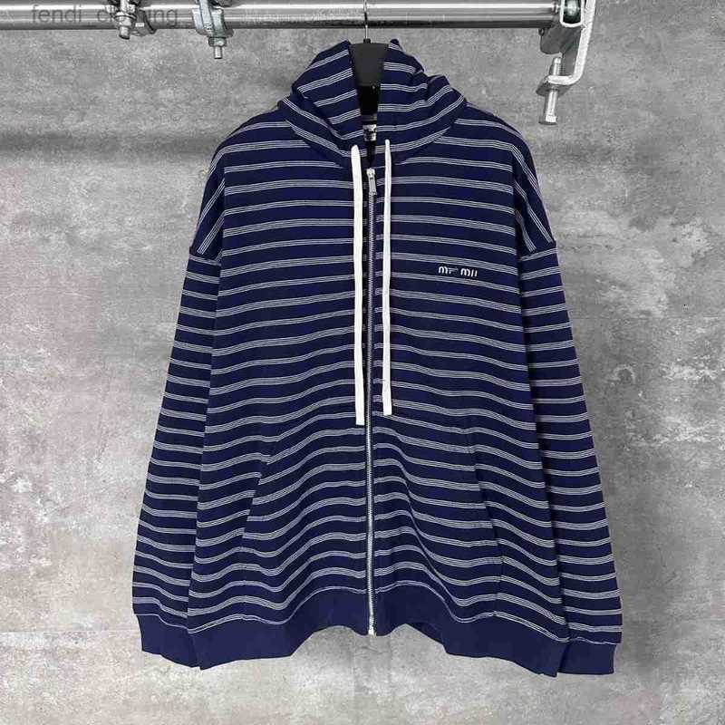 Brand de créateur de vestes pour hommes de haute qualité original Miu 25SS Nouvelle veste de sweat-shirt à glissière à capuche brodée à rayures p