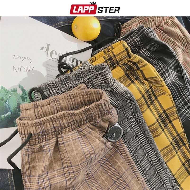 LAPPSTER Mens Black Harajuku Plaid Pants Men Japanese Streetwear Baggy Sweatpants Male 5 Colors Vintage Casual Trousers 250920