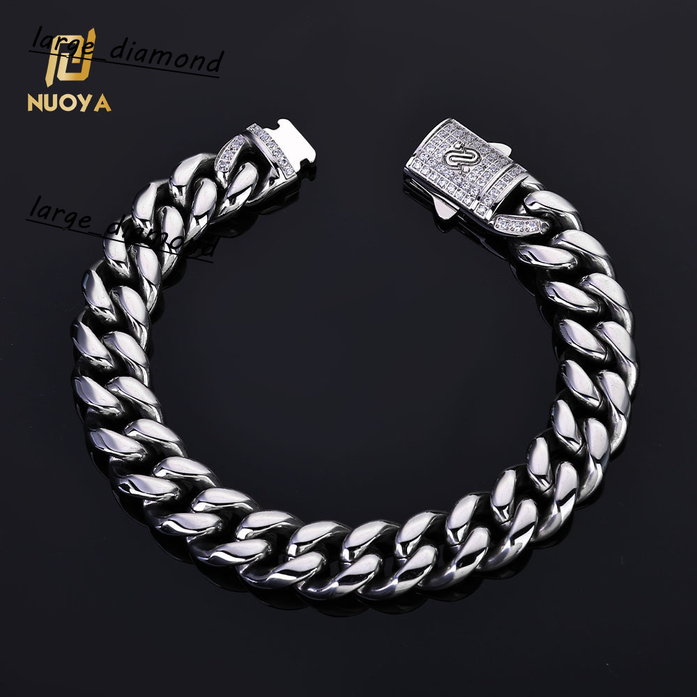 Hip Hop Chain Stainless Steel Bracelet 18K Gold Plated Iced Moissanite Clasp Cuban Link Chain Bracelet Fine Jewelry