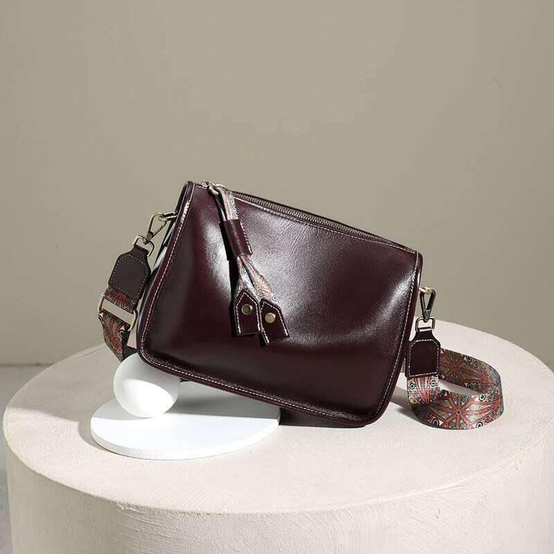 Women's Real 100% Cowhide Wide Shoulder Solid Color Soft Cow Leather Crossbody Messenger Bag Ladies Gift Suotong0917