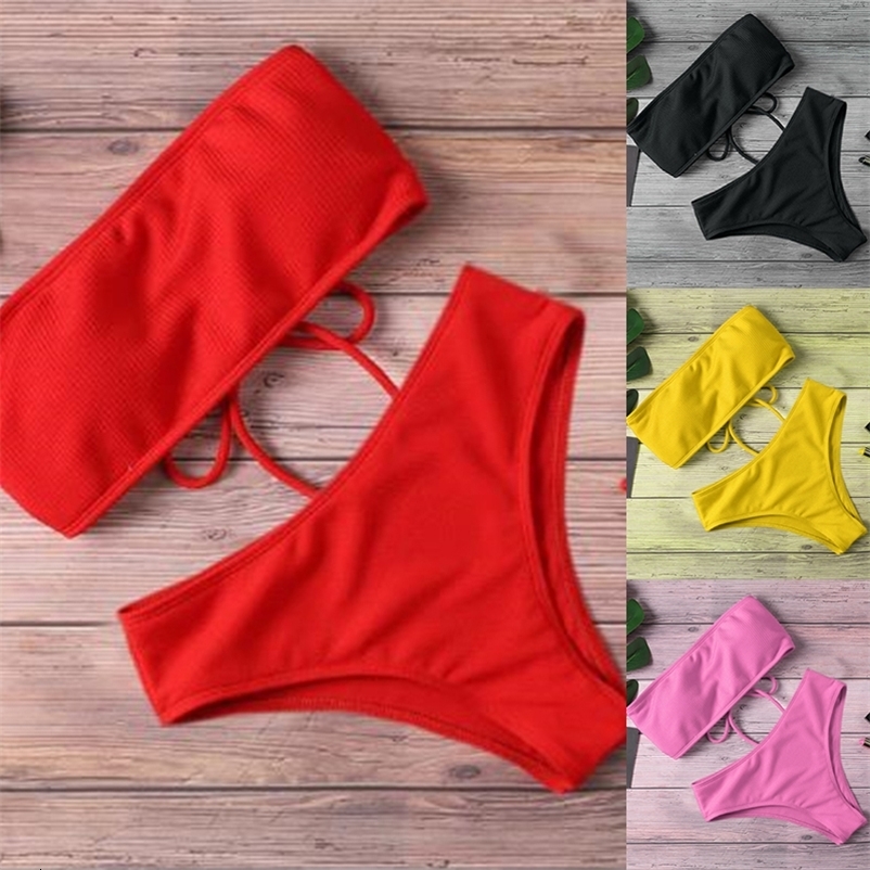 2024 Bikini High Waist Strapless Sexy Women Swimwear Fashion Swimsuit Padded Bathing Suit Monokin Pure Color y250920