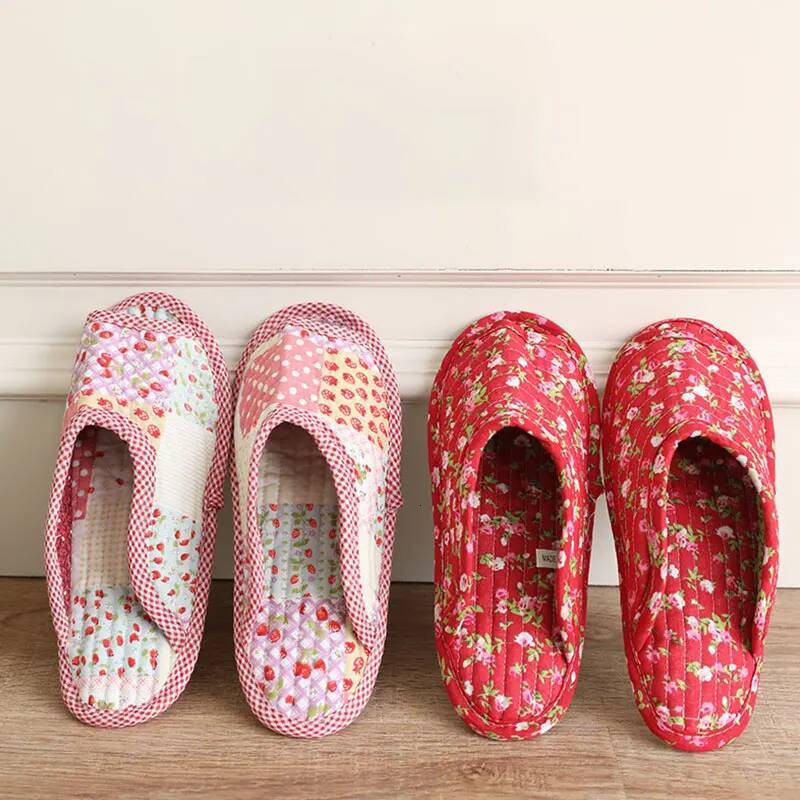 Vintage Floral Femmes Cotton Soft Non-Disposable Home Hospitality Hospitality Slip Floor Slides Invités Slippers Cadeaux Ddmythur
