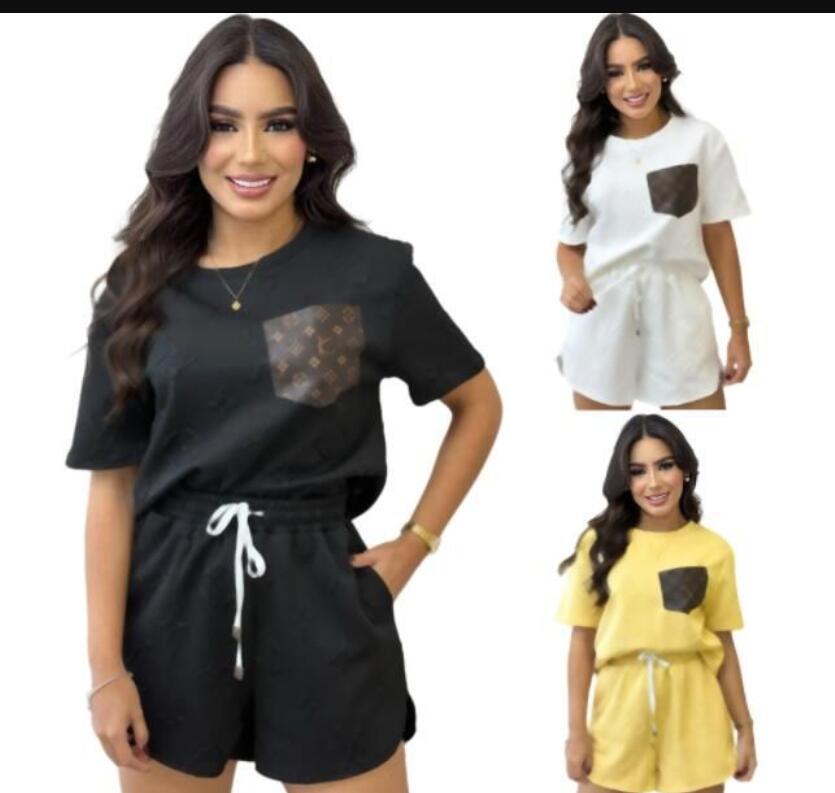 Designer Letter jacquard Womens Tracksuit High Quality brown pockets T-Shirt +Shorts 2 Piece Set Luxury Trend Jogging Outfit Summer Casual Short
