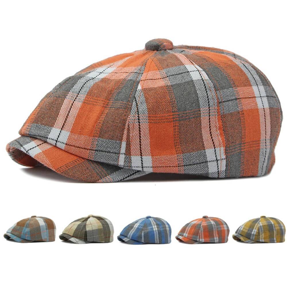 HT4664 Spring Summer Sun Octagonal Caps for Men Women Plaid Artist Painter Beret Hat Flat Cap Male Female Berets ddmythur