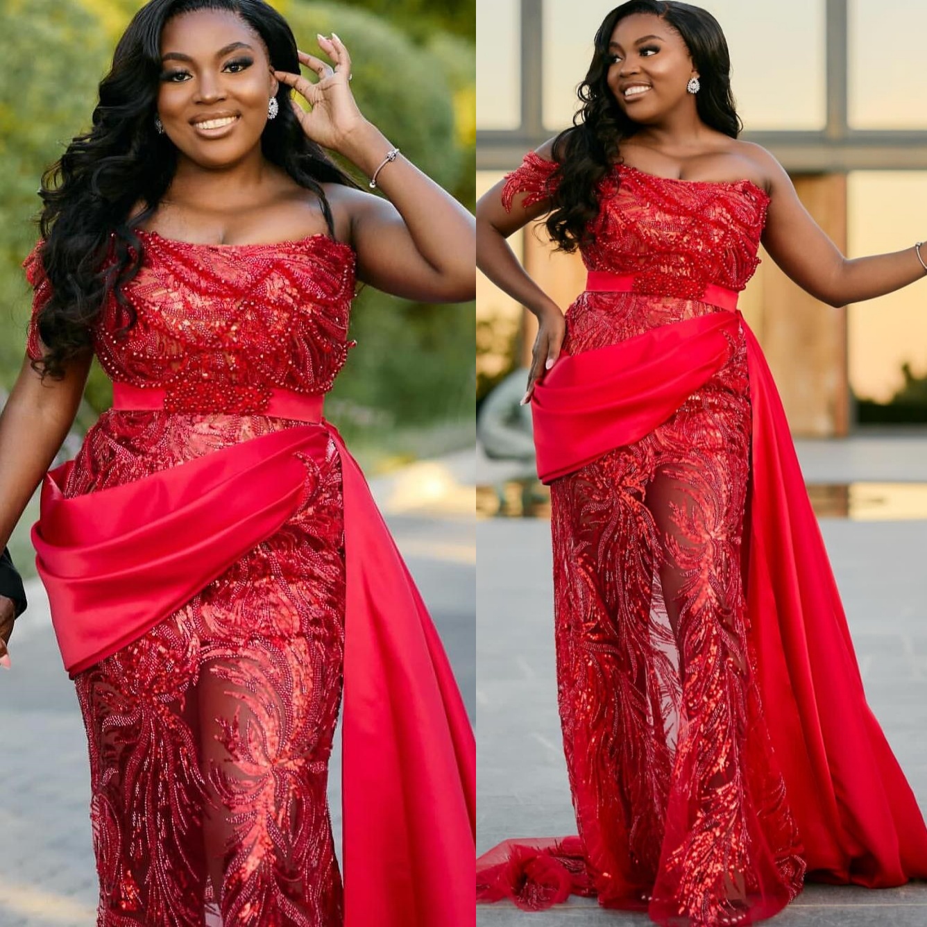 Mermaid Red Prom Dresses 2025 Beaded Sequined Lace See Through Evening Formal Party Second Birthday Engagement Gowns Plus Size Dress For Special Occ