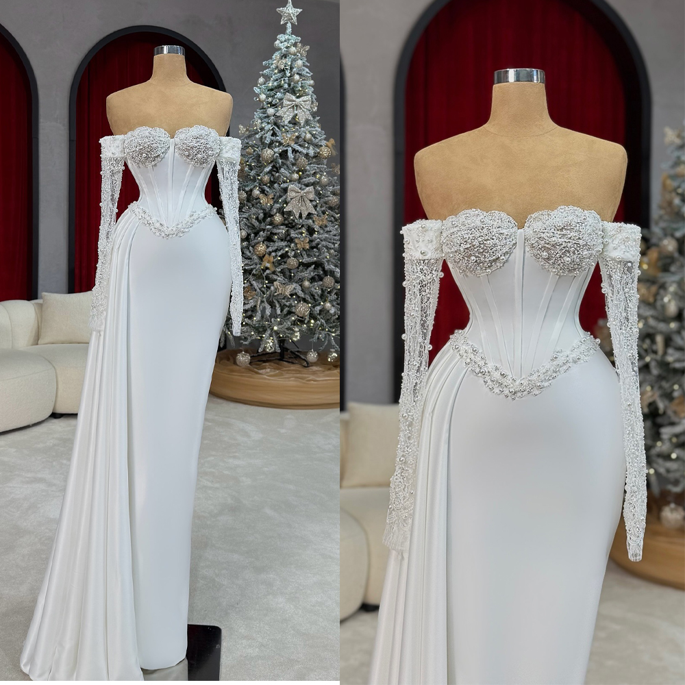Simple Wedding Dress For Women Sweetheart Neck Long Sleeves Bridal Gown Pearls Lace Floor Length Dresses Custom Made vestidos de novia