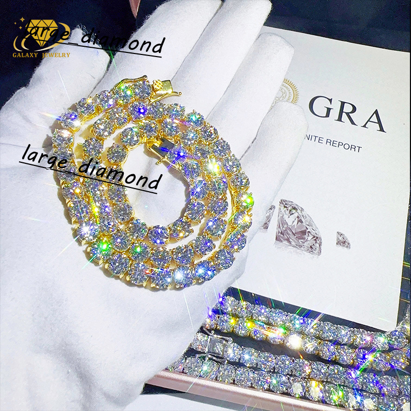 Wholesale 14k 18k Yellow Gold Plated Vvs Moissanite Diamond Tennis Chain Necklace 3mm 4mm 5mm Silver Fine Jewelry Bracelet Men