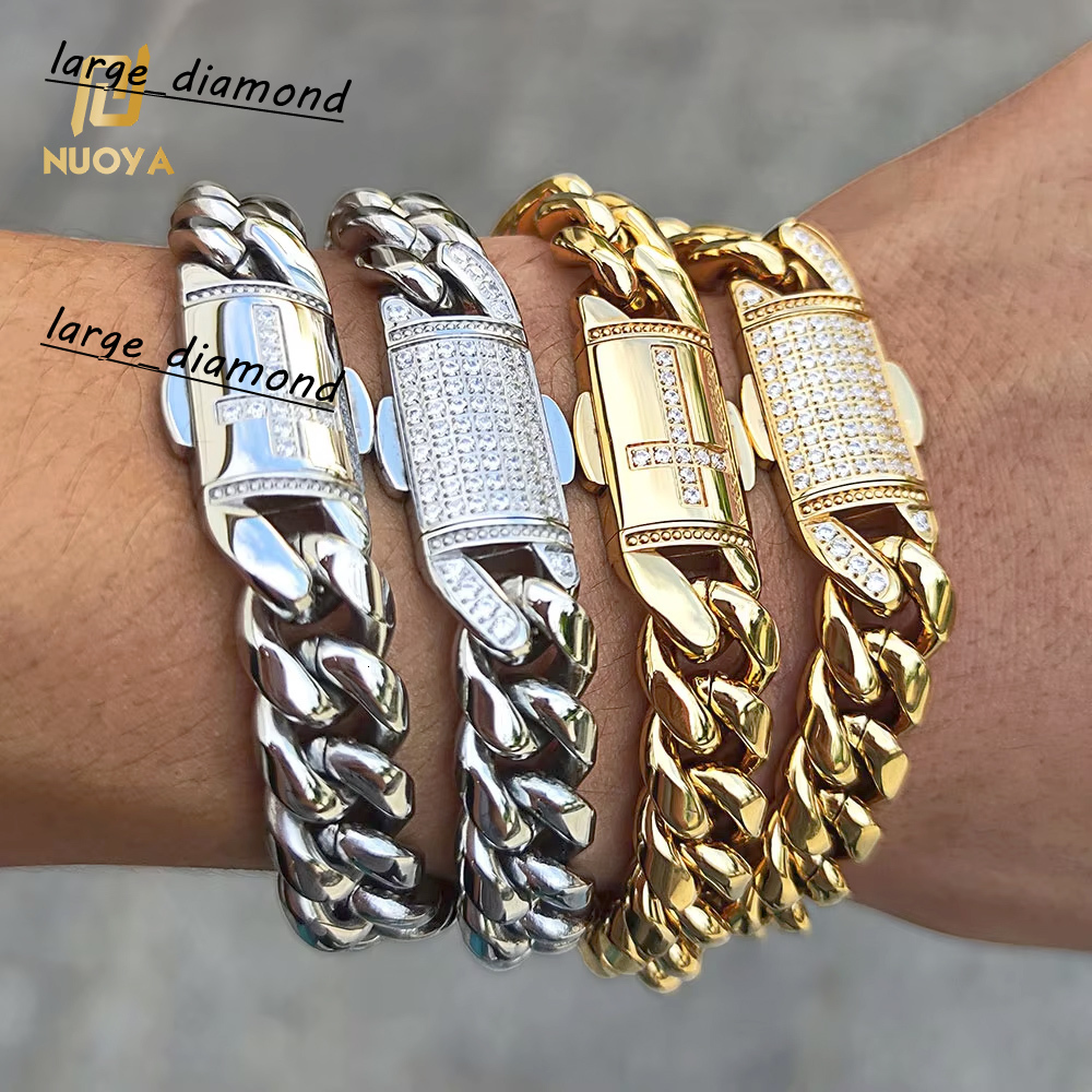 Hip Hop Chain Mens Gold Bracelets 18k Gold Plated Chain Miami Stainless Steel Cuban Bracelets