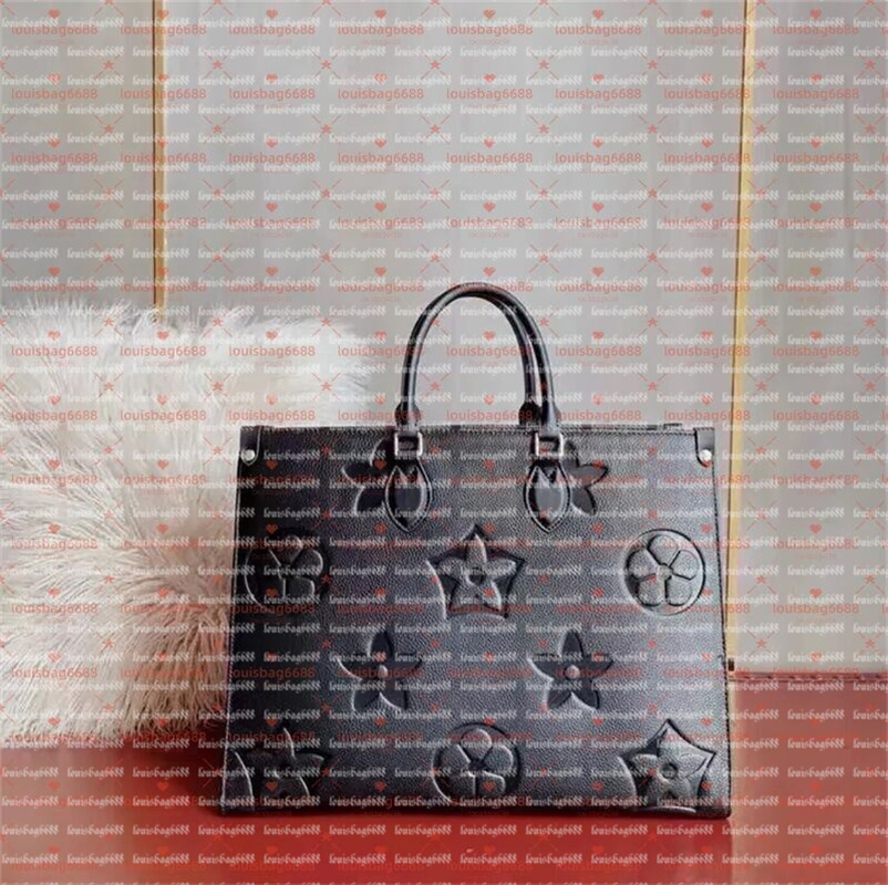 Designer Bag On the go Womens Bags Embossed Black Flower Large Capacity GM MM Leather The Tote Bag Fashion Women Shoulder Bag luxury Handbags Lady C