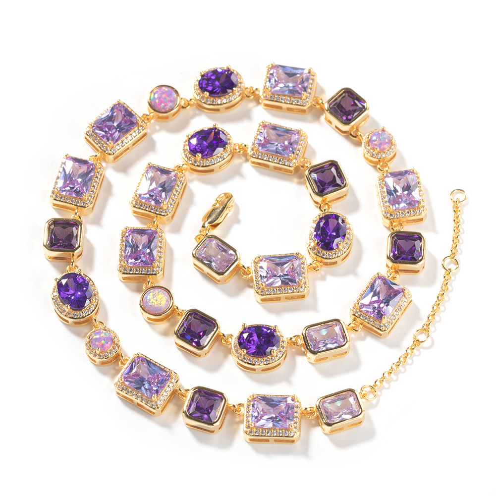 10mm Purple Geometric Tennis Chain Necklaces Bracelet Real Gold Plated High Quality Jewelry