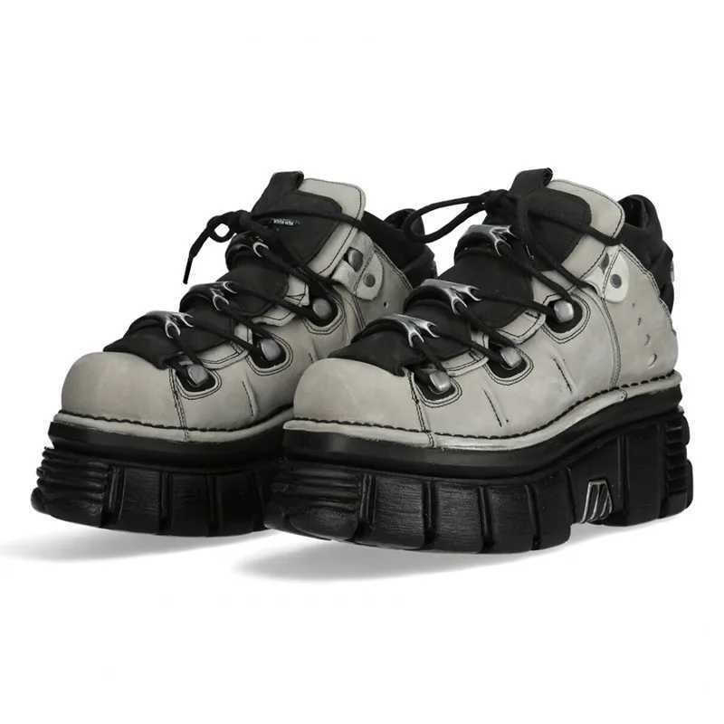 Novelty Punk Style Fashion Womens Sports Shoes Metal Decoration Thick Bottom Lace up Tennis Flatsole Comfortable Ankle Boots W250922