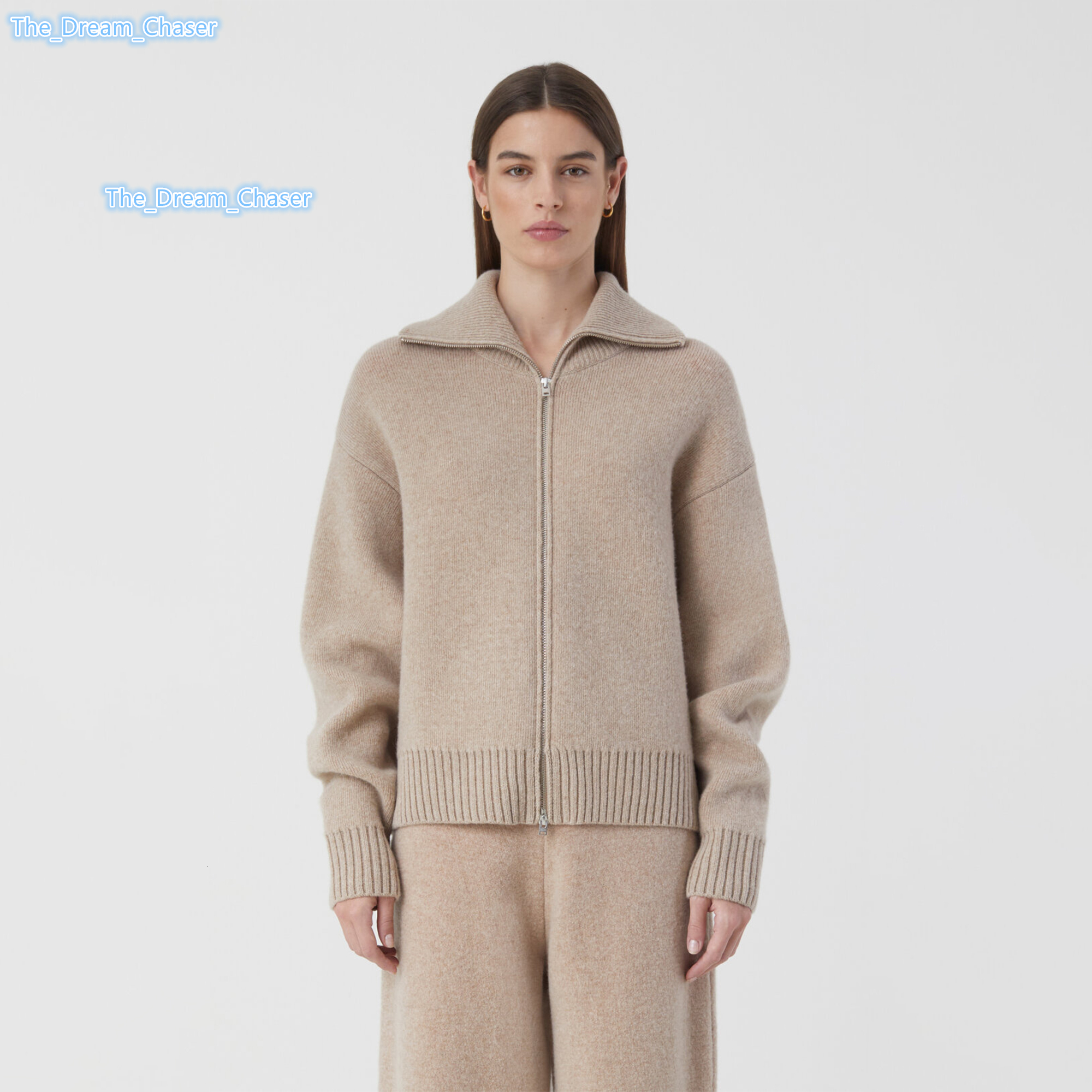 VSCOO Solid Color Zipper Women Cardigan Sweater Long Sleeve Turn Down Collar Oversize Solid Color Winter Knitwear Coats Cardigan