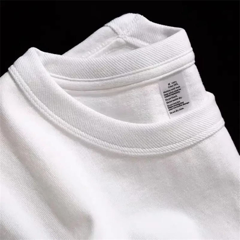 Summer Heavyweight Solid Color Shortsleeved Tshirt White Pure Cotton Milk Tea Color Buffed Loose Impermeable Top 250920