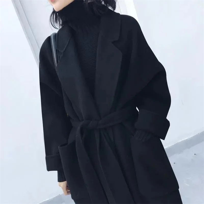 Of The Season Womens Black Woolen Coat Long OverKnee Loose Fit Autumn Winter Fashion Korean Style Female Outerwea y250920