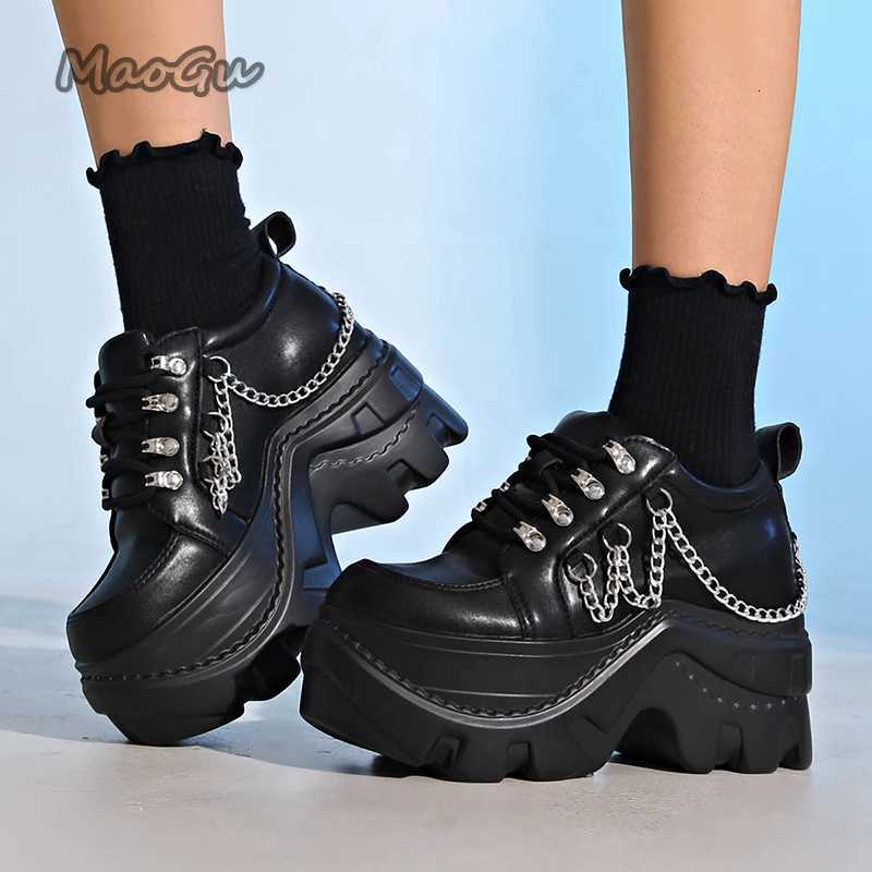 Gothic Punk Chunky Sneakers for Women PU Black Chain Decor Platform Casual Shoes Woman Thick Sole Non Slip Sneakers Size 3542 W250922
