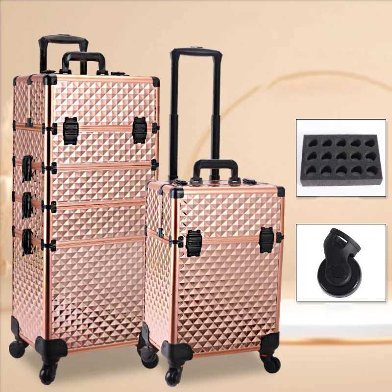 Compostives de manucure professionnelle Voyage multicouche de maquillage de grande capacité valise la boîte à outils à bagages en aluminium perso