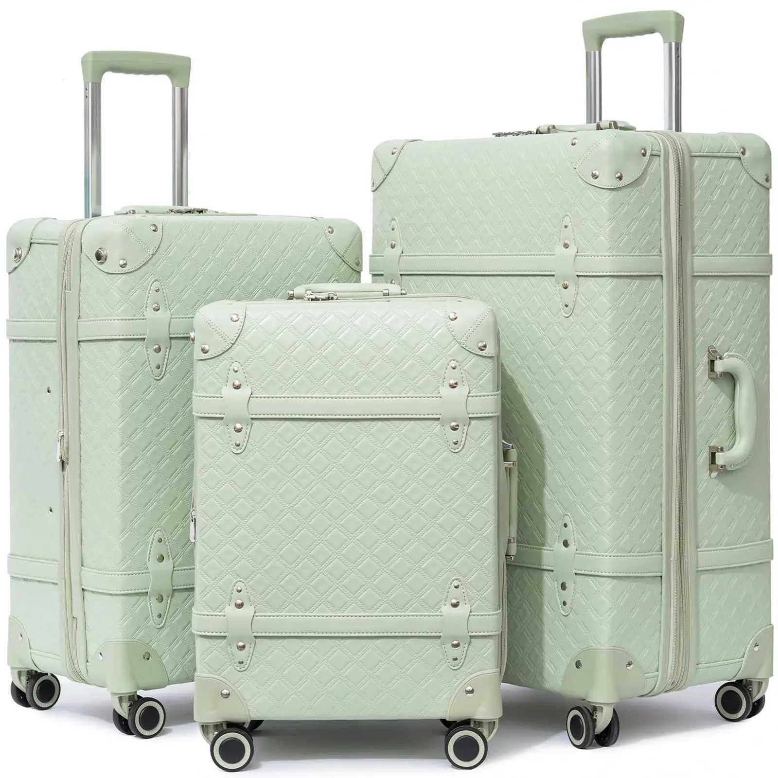 Urecity Vintage Luggage Set Travel Suitcase On Wheels 3PCS Handmade Large Size Luggage Retro Expandable Rolling Suitcases NewXJ250922-image-1076242646