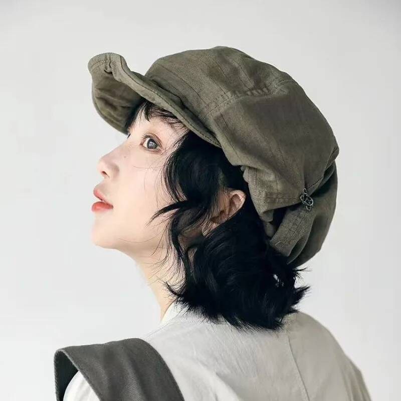 HARUKU Retro Style Surdimensia Bérets Caps for Women in 2024 Spring Summer Fashion Polydoule Casual Short-Brimd Newsboy Hats Ddmythur