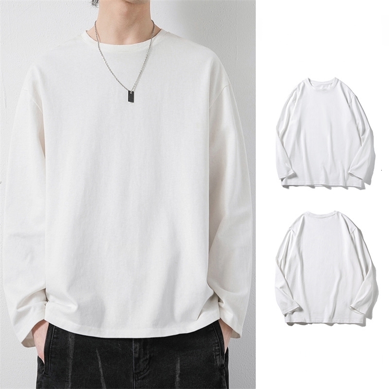 Spring Autumn Casual Long Sleeve Tshirts Men Women Solid Cotton Oneck Tops Black White Basic Tees Plus Size 4xl Pullovers 250920