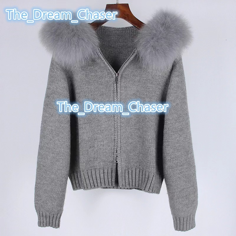 Ladies Slim Winter Coat with Short Fox Fur Warm Wool Puff Sleeve Knitted Jacket Real Fur Sweater Cardigan for Women