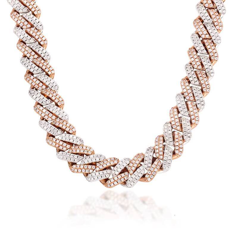Customized Rose Yellow Real Gold Plated 14mm Heavy Brass Multicolored Cuban Chain Link Necklace for Women Men