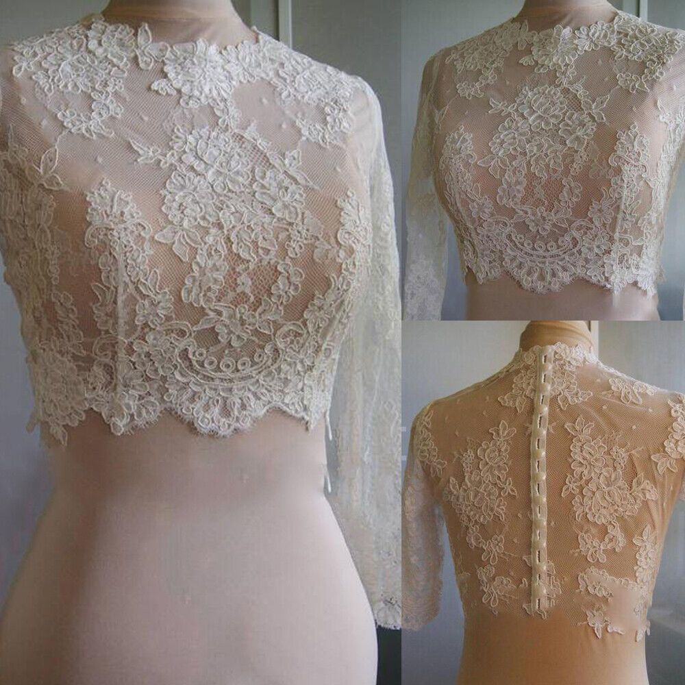 Bridal Gown Jackets - Elegant Lace Applique Jacket, Long Sleeve Cover-Up for Sleeveless Wedding Dresses, Custom Made