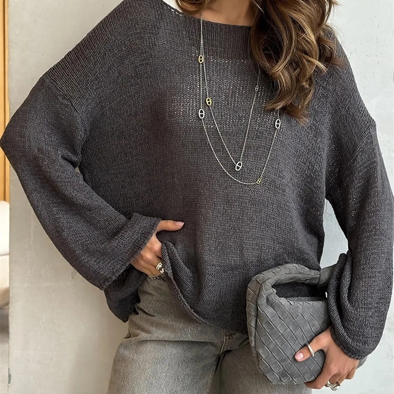 Wolfeel Womens Spring Knitted Hollow Long Sleeved Sweater Simple Solid Color Top Female Versatile Casual Pullovers y250920