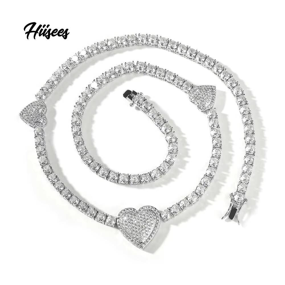 Valentine Day Gift High Quality Fashion 10mm Heart Shape 5A CZ Tennis Chain Iced Out Hip Hop Sparkling Tennis Necklace for Women